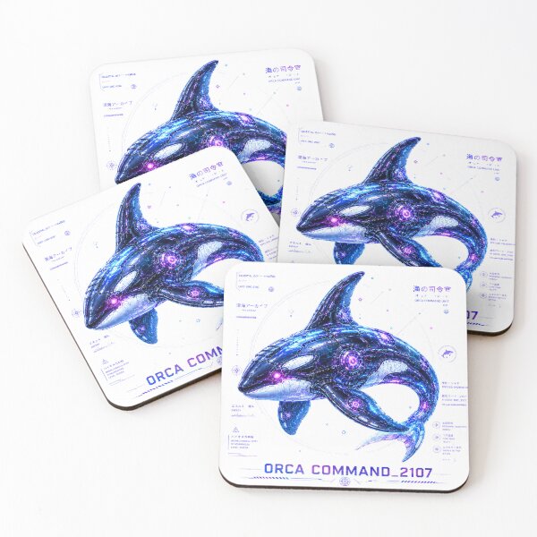 Item preview, Orca Command 2107 Cyber Orca – Neon Biomechanical Ocean Commander Design designed and sold by FusiTink.