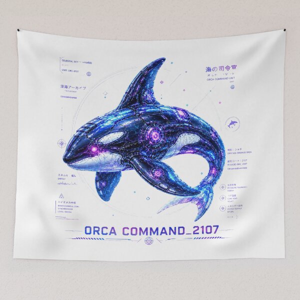 Item preview, Orca Command 2107 Cyber Orca – Neon Biomechanical Ocean Commander Design designed and sold by FusiTink.