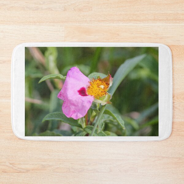 Item preview, Pink Wildflower Close-Up With Yellow Stamen and Single Petal Detail In Natural Green Background designed and sold by Nmallia.