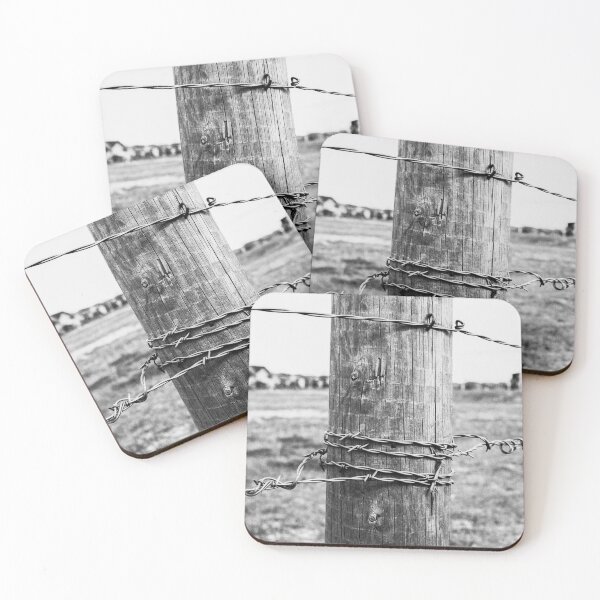 Item preview, Barbed Wire Fence Post Black and White Photography Art Print — Rural Western Americana designed and sold by LeonaLines.