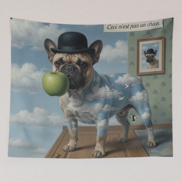 Item preview, Ceci N'est Pas Un Chien II – Surreal French Bulldog in the Clouds | Magritte-Inspired Canine Art designed and sold by cipoprimo.