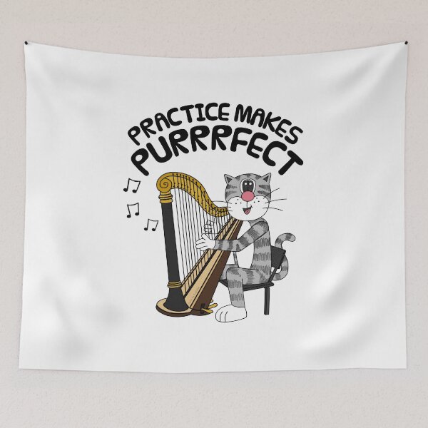 Item preview, Cat Playing Harp, Practice Makes Purrrfect, Harpist designed and sold by doodlerob.