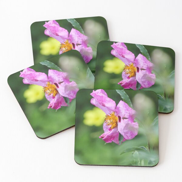 Item preview, Pink Wildflower Close-Up With Yellow Stamen and Single Petal Detail In Natural Green Background designed and sold by Nmallia.