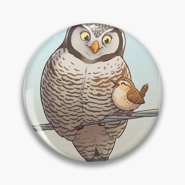 Item preview, Whimsical Northern Hawk Owl and Tiny Bird Friend  designed and sold by AirCrayons27.