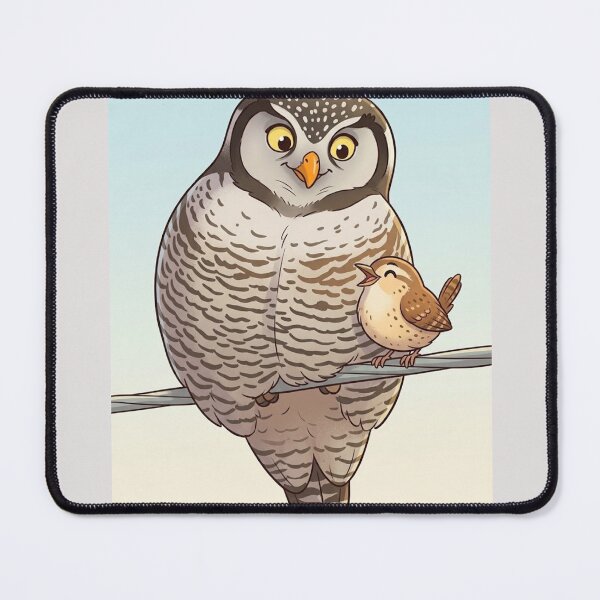 Item preview, Whimsical Northern Hawk Owl and Tiny Bird Friend  designed and sold by AirCrayons27.
