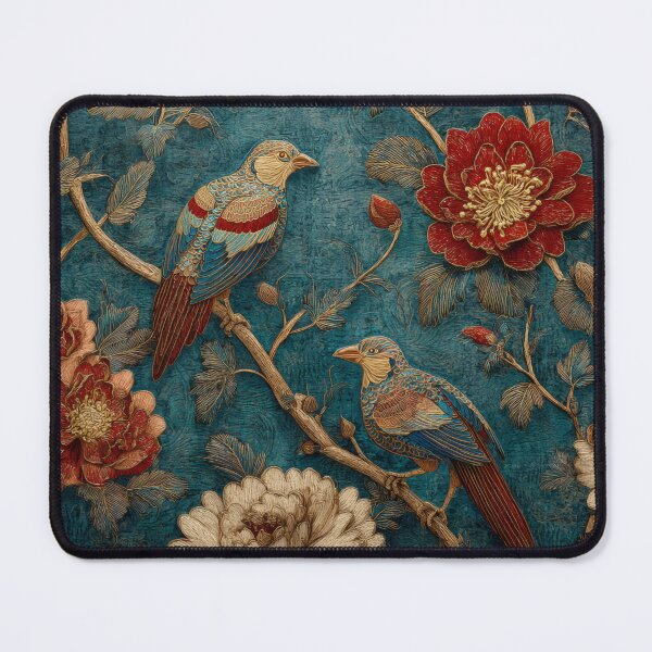 Item preview, Chinese Silk Rug Floral Birds Blue Carpet Design designed and sold by GrinGalore.