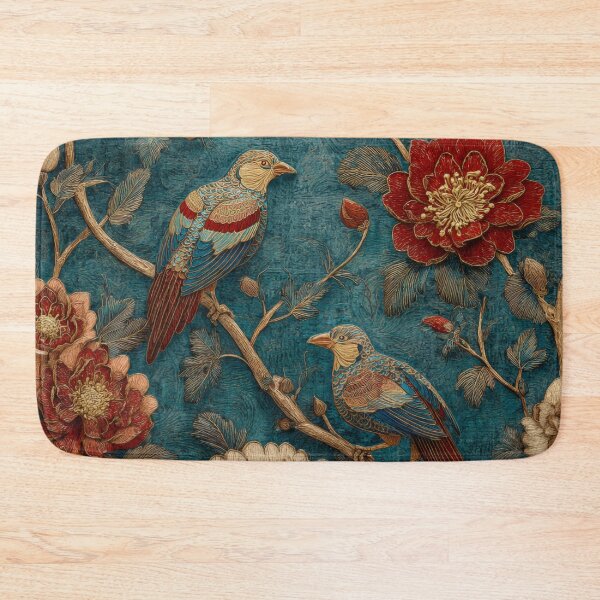 Item preview, Chinese Silk Rug Floral Birds Blue Carpet Design designed and sold by GrinGalore.