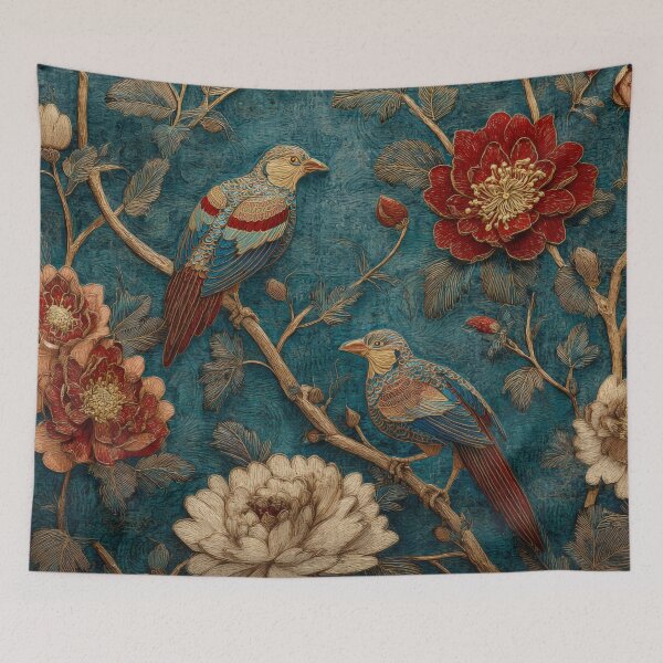 Item preview, Chinese Silk Rug Floral Birds Blue Carpet Design designed and sold by GrinGalore.