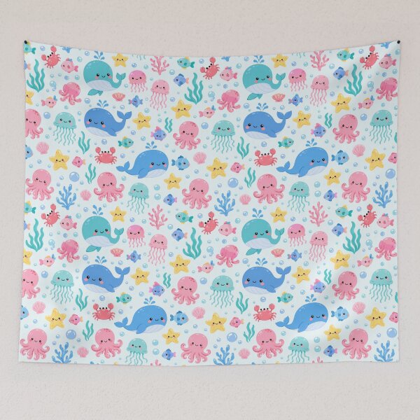Item preview, Kawaii Ocean Sea Creature Cute Seamless Pattern Print designed and sold by Inkworksbyshery.