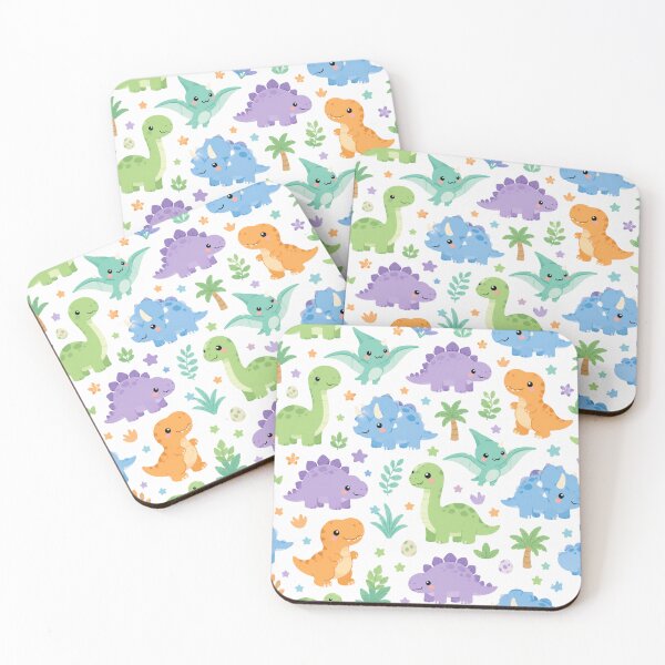 Item preview, Kawaii Dinosaur Friends Cute Seamless Pattern Print designed and sold by Inkworksbyshery.