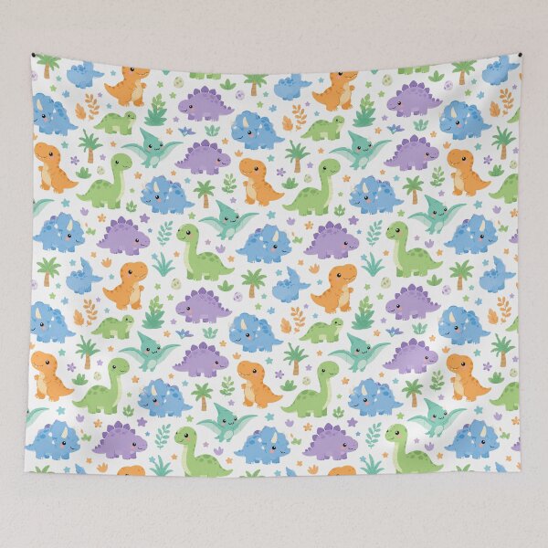 Item preview, Kawaii Dinosaur Friends Cute Seamless Pattern Print designed and sold by Inkworksbyshery.