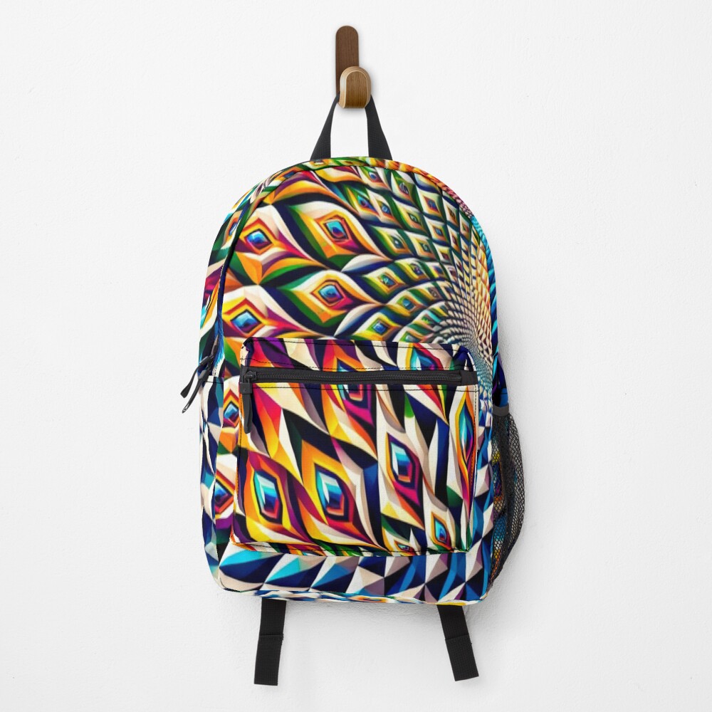 Geometric Peacock Prism Feather Abstract Art on a backpack