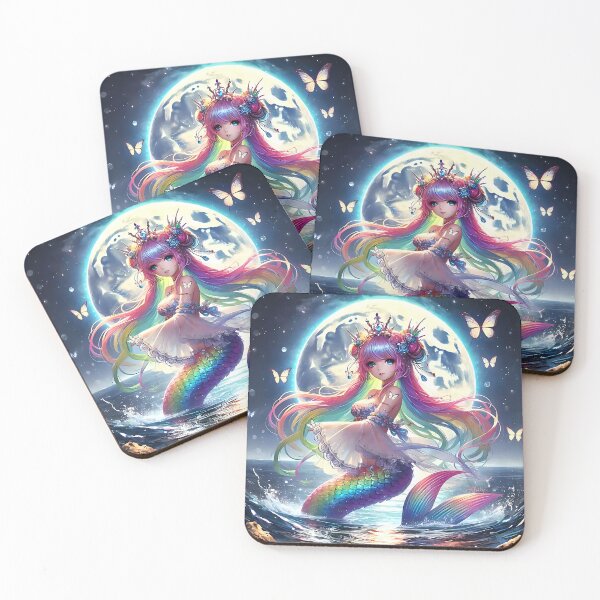 Item preview, Anime Girl Flirty Rainbow Mermaid Princess in the Moonlight designed and sold by Lee Hiller Designs.
