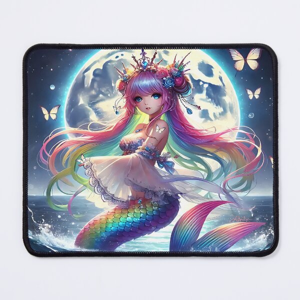 Item preview, Anime Girl Flirty Rainbow Mermaid Princess in the Moonlight designed and sold by Lee Hiller Designs.