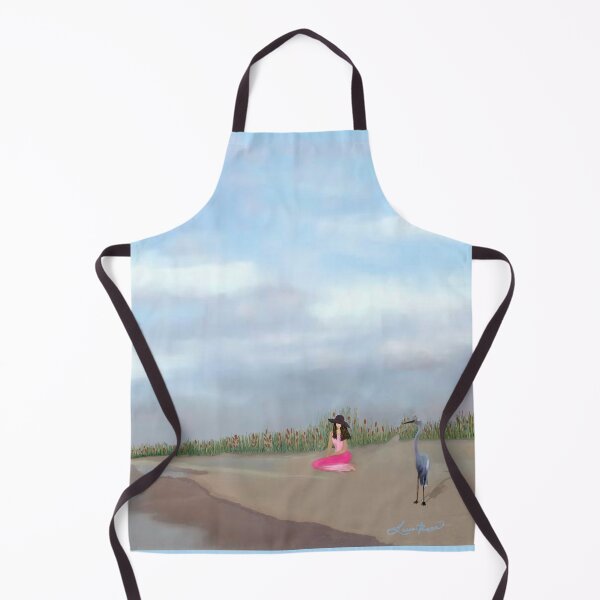 Item preview, Woman in Pink Dress Sitting on Beach with Herons designed and sold by LorieFossaArt.
