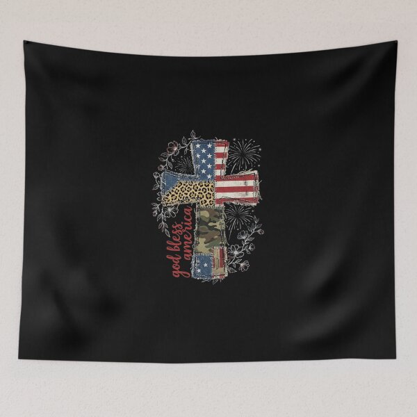 Item preview, Patriotic Cross God Bless America Patchwork Camo Flag designed and sold by longngusuc.