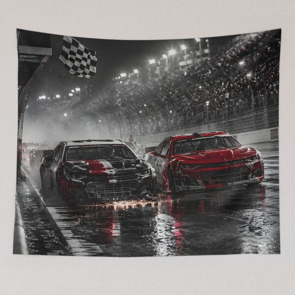 Item preview, Rainy Night Stock Car Finish Line Racing Poster designed and sold by LoveNurseries.
