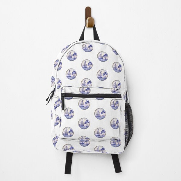 Item preview, Vintage Nautical Sailboat and Palm Trees Coastal Emblem Blue Edition designed and sold by SunandShade.