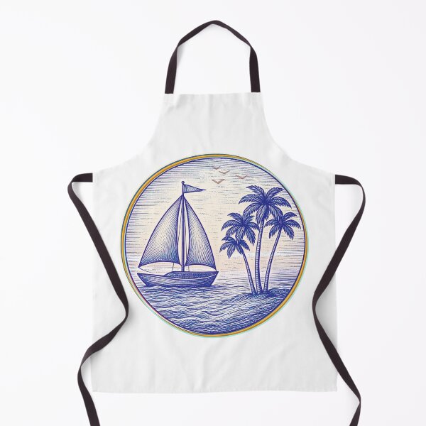 Item preview, Vintage Nautical Sailboat and Palm Trees Coastal Emblem Blue Edition designed and sold by SunandShade.