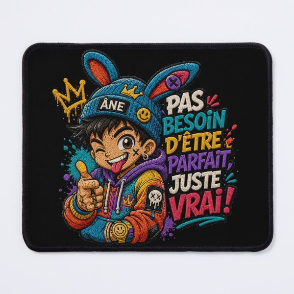 Item preview, Funny French Streetwear Embroidery Design – No Need to Be Perfect, Just Real designed and sold by PLUSHIWORLDtm.