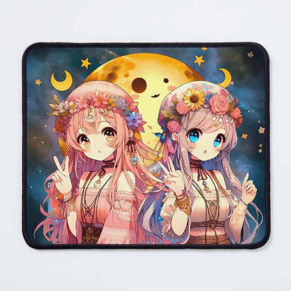 Item preview, Anime Girl Hippie Moon Girls Giving Peace Sign designed and sold by Lee Hiller Designs.