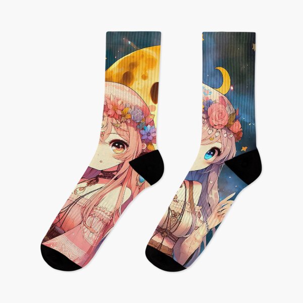Item preview, Anime Girl Hippie Moon Girls Giving Peace Sign designed and sold by Lee Hiller Designs.