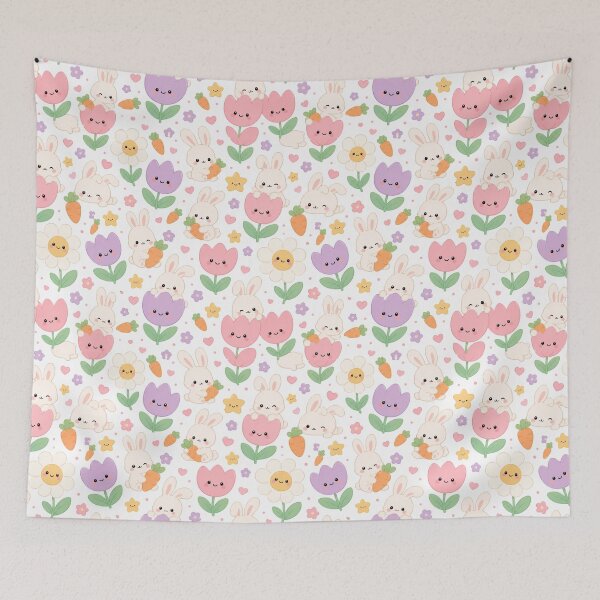 Item preview, Kawaii Bunny Flower Garden Cute Seamless Pattern designed and sold by Inkworksbyshery.