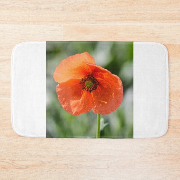 Item preview, Orange Poppy Flower With Dew Drops Macro Close-Up Against Soft Green Background designed and sold by Nmallia.