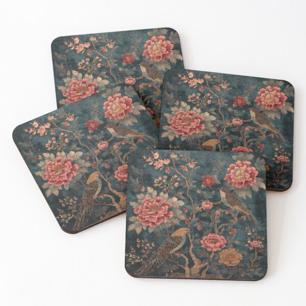 Item preview, Antique Chinese Silk Rug Floral Birds Chinoiserie Peonies Embroidery Design designed and sold by GrinGalore.