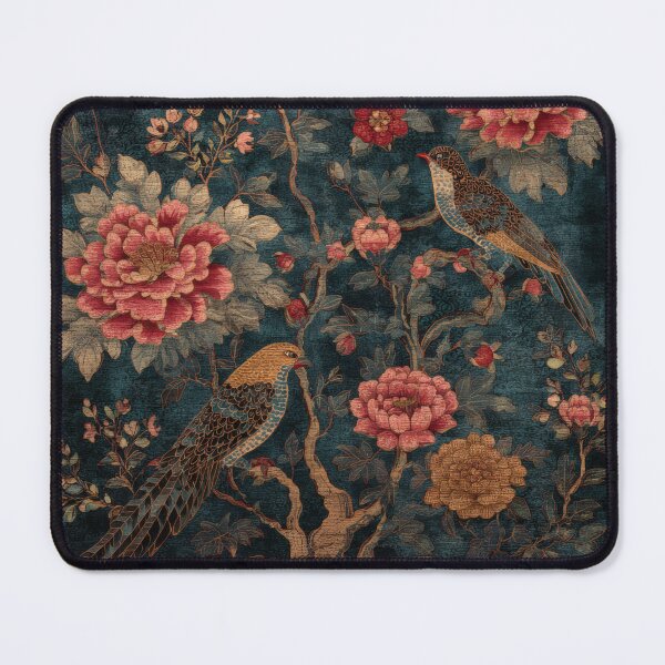 Item preview, Antique Chinese Silk Rug Floral Birds Chinoiserie Peonies Embroidery Design designed and sold by GrinGalore.