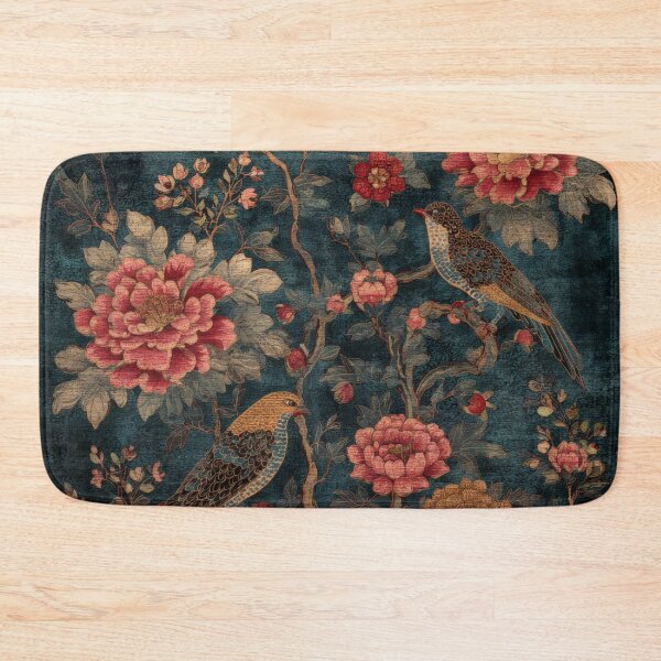 Item preview, Antique Chinese Silk Rug Floral Birds Chinoiserie Peonies Embroidery Design designed and sold by GrinGalore.