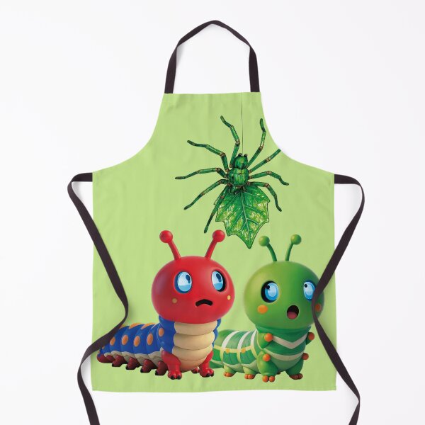 Item preview, Two caterpillars with anxious eyes watching a green spider the size of a vine leaf designed and sold by Alan-David.