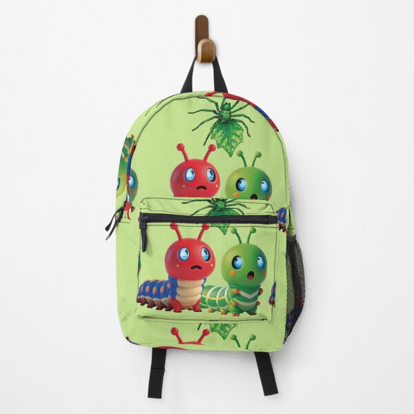 Item preview, Two caterpillars with anxious eyes watching a green spider the size of a vine leaf designed and sold by Alan-David.