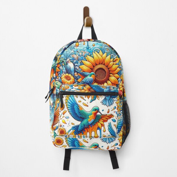 Item preview, Vibrant Sunflower Birds Folk Art Floral Design designed and sold by PlanetEye Designs.