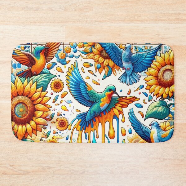Item preview, Vibrant Sunflower Birds Folk Art Floral Design designed and sold by PlanetEye Designs.