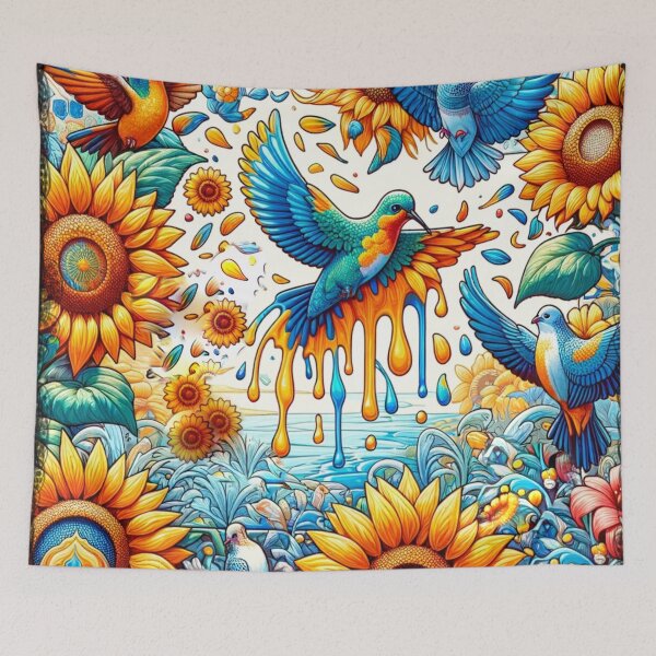 Item preview, Vibrant Sunflower Birds Folk Art Floral Design designed and sold by PlanetEye Designs.