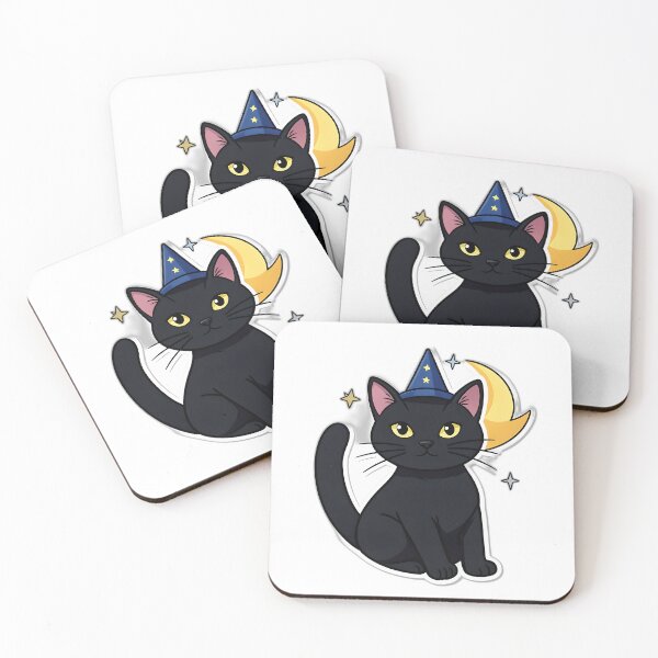 Item preview, Cute Black Wizard Cat Sticker | Magical Witch Cat with Moon & Stars designed and sold by Hari Arts.