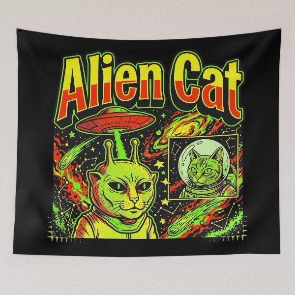 Item preview, Alien Cat Meme UFO Vintage Graphic Tee Y2K Silly Cat designed and sold by Kitkin.