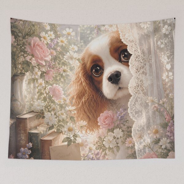 Item preview, Cute Cavalier King Charles Spaniel by the Flower Window designed and sold by ManJiangHong.