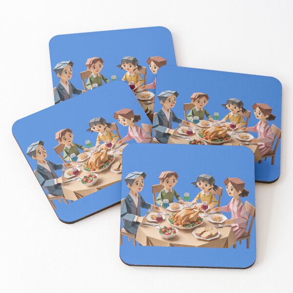 Item preview, Origami illustration of a French family at the table at lunchtime, eating roast chicken! designed and sold by Alan-David.