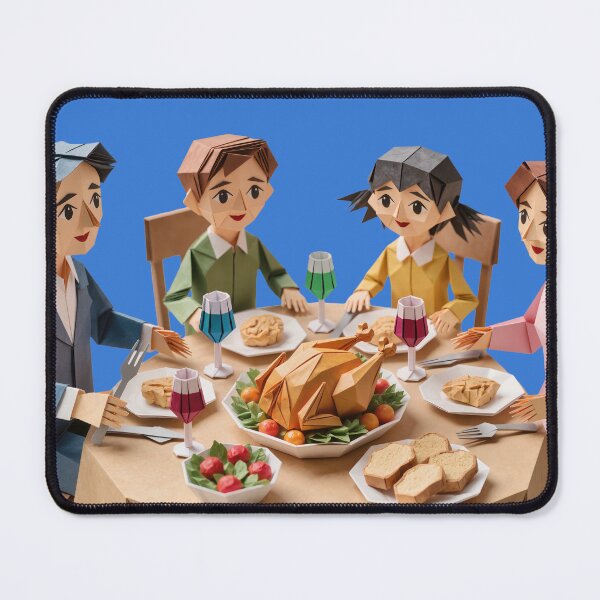 Item preview, Origami illustration of a French family at the table at lunchtime, eating roast chicken! designed and sold by Alan-David.