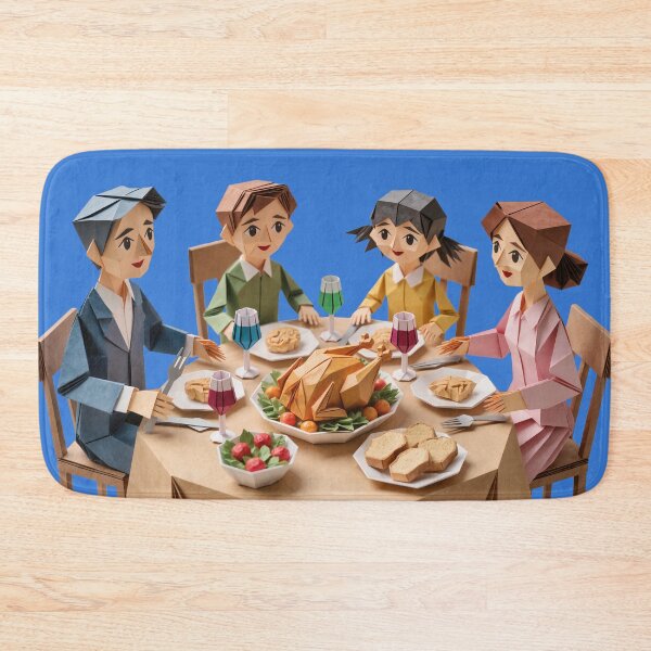 Item preview, Origami illustration of a French family at the table at lunchtime, eating roast chicken! designed and sold by Alan-David.