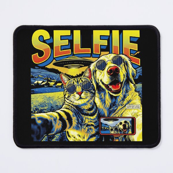 Item preview, Cat and Dog Best Friends Selfie with Alien UFO Pop Art Adventure designed and sold by Kitkin.