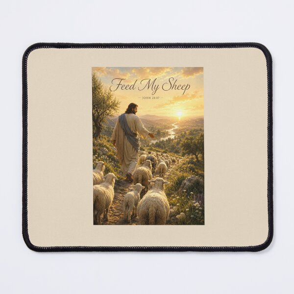 Item preview, Feed My Sheep – Inspirational Christian Art | John 21:17 | Shepherd and Flock Religious Greeting Card designed and sold by Novel Works Studio.