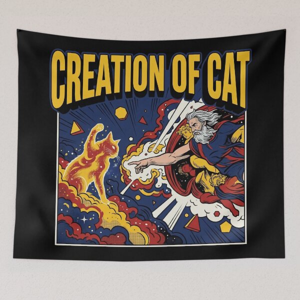 Item preview, Funny Cat God Creation of Adam Meme Michelangelo Jesus Art designed and sold by Kitkin.
