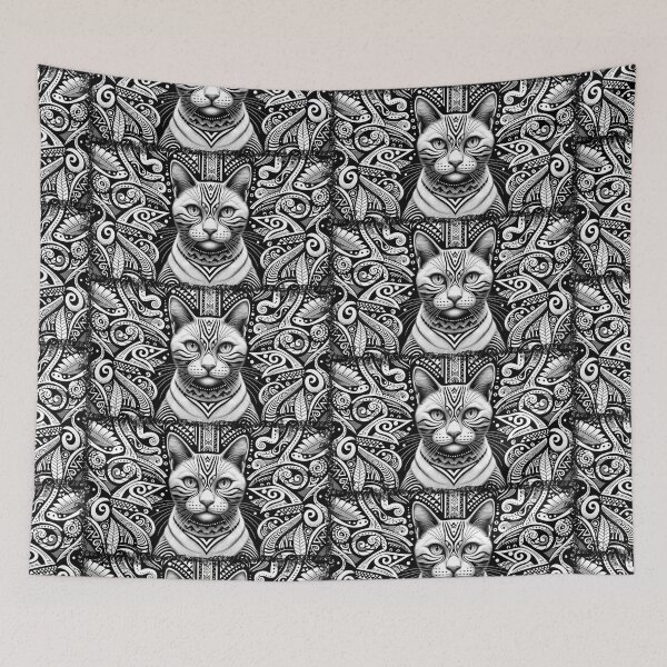 Item preview, Tribal Cat Portrait Black and White Line Art designed and sold by PlanetEye Designs.