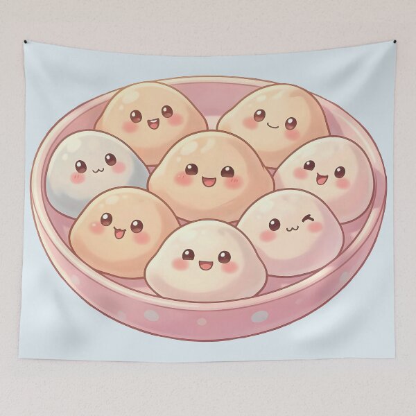 Item preview, Pastel Kawaii Dumplings Cutout – Cute Food Faces in Bowl designed and sold by EmeraldeaArt.
