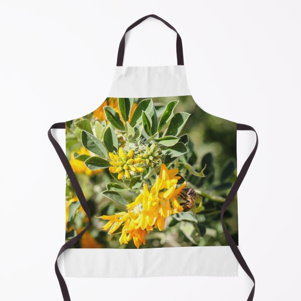 Item preview, Bee Pollinating Bright Yellow Wildflowers Among Green Leaves In Sunny Natural Garden Setting designed and sold by Nmallia.