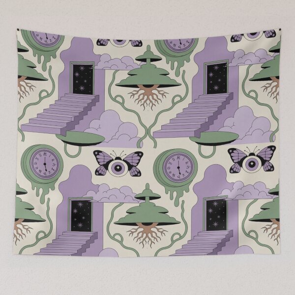 Item preview, Surreal Dreamscape Pattern | Melting Clocks Eyeball Butterflies Seamless Repeat designed and sold by Midnight Veil Designs.