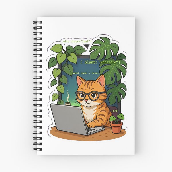 Item preview, Cat Coder with Monstera Plants and Laptop designed and sold by Barkashow.